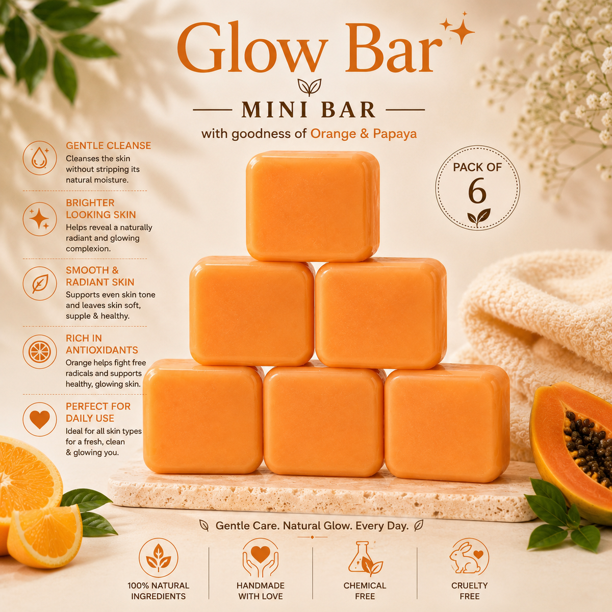 Orange Papaya Handmade Soap (GLOW BAR MINI BAR) (70 gm)