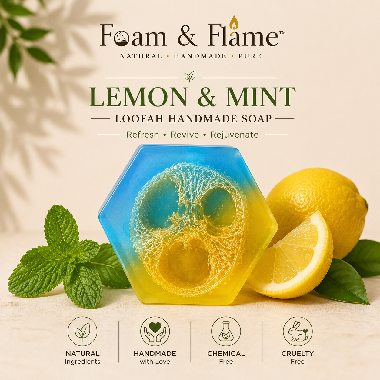 Lemon & Mint Loofah Handmade Soap (115 gm)