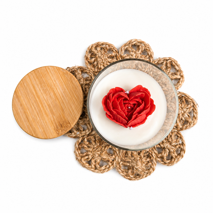 Rose Flower Scented Candle with Glass Jar & Bamboo Lid