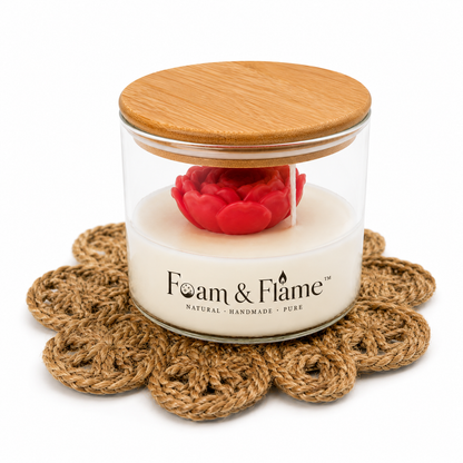 Rose Flower Scented Candle with Glass Jar & Bamboo Lid